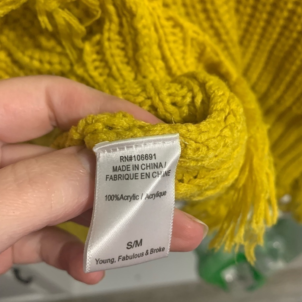 Young Fabulous And Broke Yellow Knit Fringe Sweater Size Small Medium - Picture 5 of 5